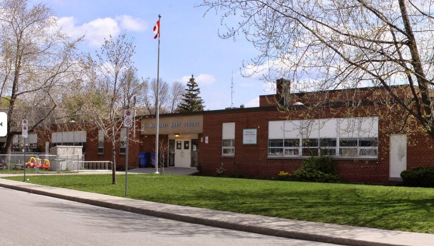 Front entrance and playground area of St. Margaret Mary School.
