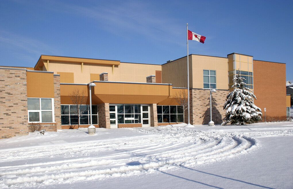 Exterior front view of St. Mark Separate School in Mississauga.